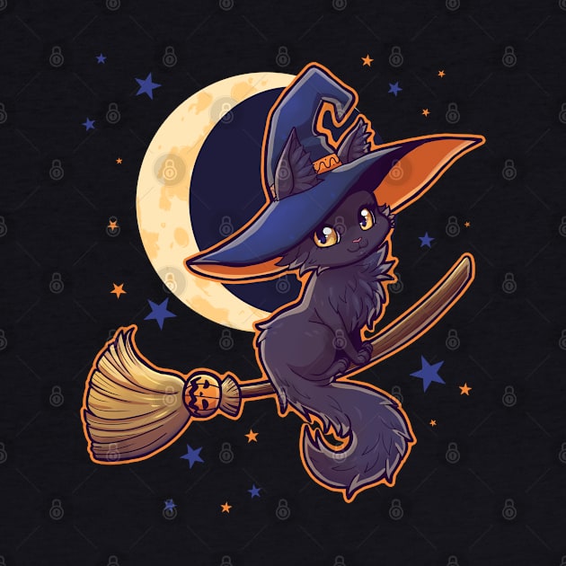 black cat witch for halloween furry chibi anime by ISAGU ART STORE